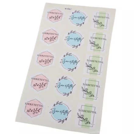 Matrica - Szeretettel pasztell matrica 4cm 15db/lap