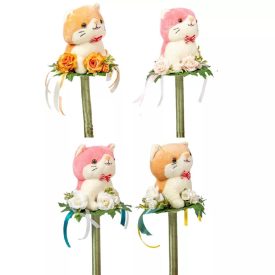 Ballagói csokor plüss cicával, selyemvirággal 40cm