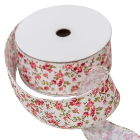 Textil szalag apró virágos piros 3,8cmx10yard