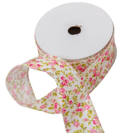 Textil szalag apró virágos rózsaszín 3,8cmx10yard