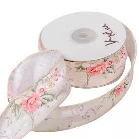 Textil szalag rózsás krém 3,8cmx10yard