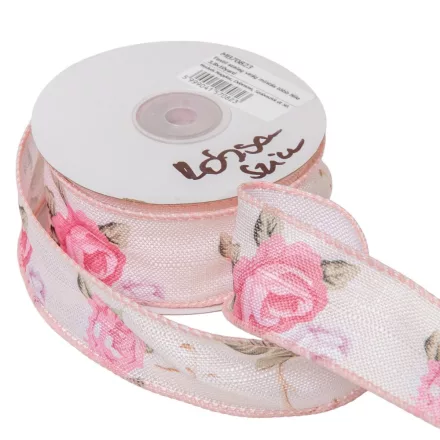 Textil szalag rózsás rózsaszín 3,8cmx10yard