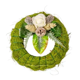   Szizálos széna koszorú szárazvirág díszítéssel zöld 12cm