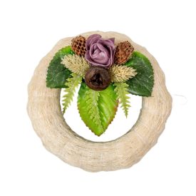 Szizálos széna koszorú szárazvirág díszítéssel fehér 12cm   Szizálos széna koszorú szárazvirág díszítéssel fehér 12cm