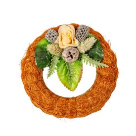 Szizálos széna koszorú szárazvirág díszítéssel barna 12cm   Szizálos széna koszorú szárazvirág díszítéssel barna 12cm