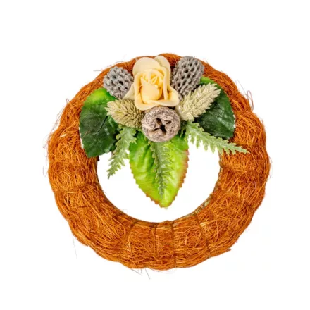 Szizálos széna koszorú szárazvirág díszítéssel barna 12cm