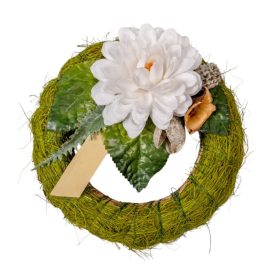 Szizálos széna koszorú szárazvirág díszítéssel zöld 15cm    Szizálos széna koszorú szárazvirág díszítéssel zöld 15cm