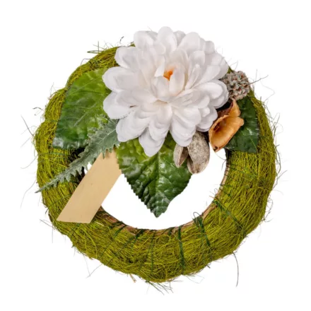 Szizálos széna koszorú szárazvirág díszítéssel zöld 15cm 