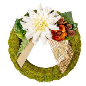 Szizálos széna koszorú selyem és szárazvirággal zöld 20cm   Szizálos széna koszorú selyem és szárazvirággal zöld 20cm