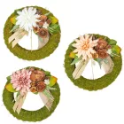 Szizálos széna koszorú selyem ésszárazvirág dízítéssel zöld 25cm