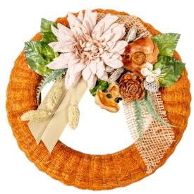 Szizálos széna koszorú selyem ésszárazvirág dízítéssel barna 25cm   Szizálos széna koszorú selyem ésszárazvirág dízítéssel barna 25cm