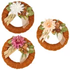 Szizálos széna koszorú selyem ésszárazvirág dízítéssel barna 25cm