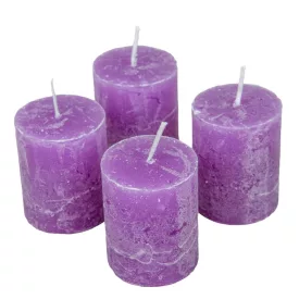   Rusztikus henger gyertya 40x50mm lila 4 darabos csomagban rendelhető | darab ár!