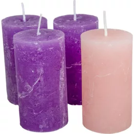   Rusztikus henger gyertya 40x75mm lila-rózsaszín 4db/csom (db ár)
