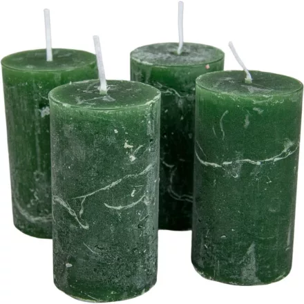 Rusztikus henger gyertya 40x75mm mohazöld 4 darabos csomagban rendelhető | darab ár!