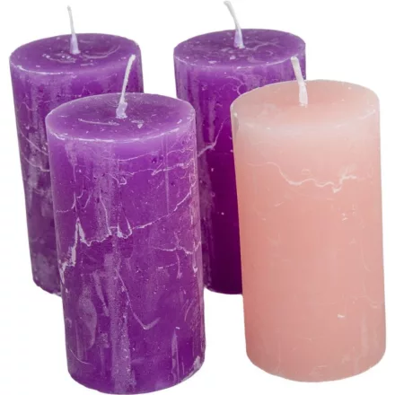 Rusztikus henger gyertya 50x90mm lila-rózsaszín 4db/csom (db ár)