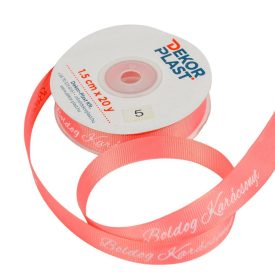 Boldog Karácsonyt feliratos ripsz szalag rózsaszín 1,5cmx20y   Boldog Karácsonyt feliratos ripsz szalag rózsaszín 1,5cmx20y