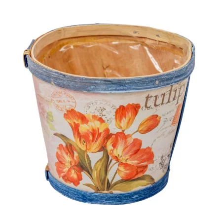 Tulipán mintás háncs kaspó bélelt D12x10cm 