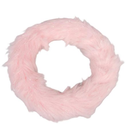 Szőr koszorú akasztós rózsaszín 25cm