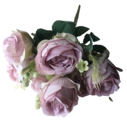 Selyemvirág - Rózsa csokor - antik lila