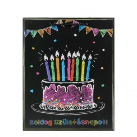 Ajándék tasak Boldog születésnapot fekete - 23x32x12,5cm