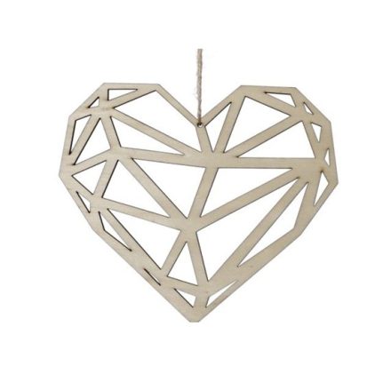 Fa geometrikus szív - 15cm