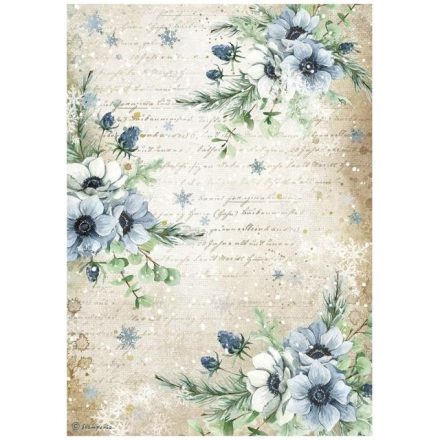 Rizspapír A4 -  Romantic Cozy - Téli kék virágok