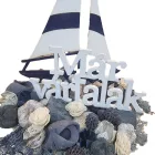 Nyári asztaldísz vitorlással, kék-fehér