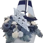 Nyári asztaldísz vitorlással, kék-fehér