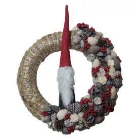 Manós téli koszorú, szalmaalapon – 30 cm