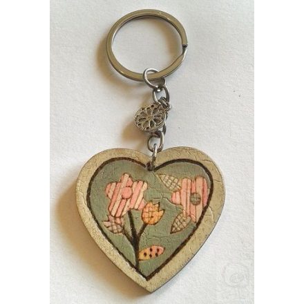 Kulcstartó - Pirográfozott, festett szív