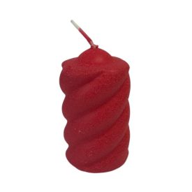 Bársony henger díszgyertya - piros csavart - 1db