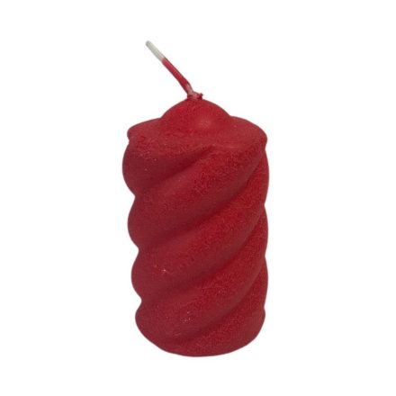 Bársony henger díszgyertya - piros csavart - 1db