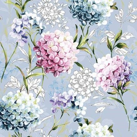 Virágos szalvéta  - Hortenzia - kék alap