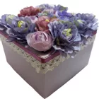 Selyemvirág box - Lila csipkés fadobozban